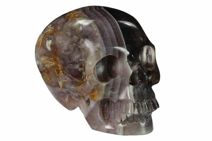 Realistic, Carved, Banded Purple Fluorite Skull #151226